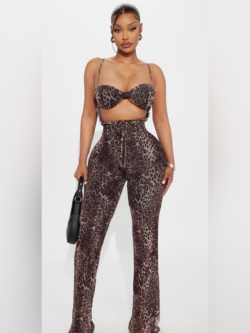 Fashion Nova Leopard-Print High Waist Wide Leg Pants - Brown/Black